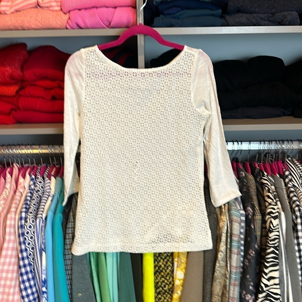 Loft cream color embroidered front 3/4 quarter sleeve top size XS